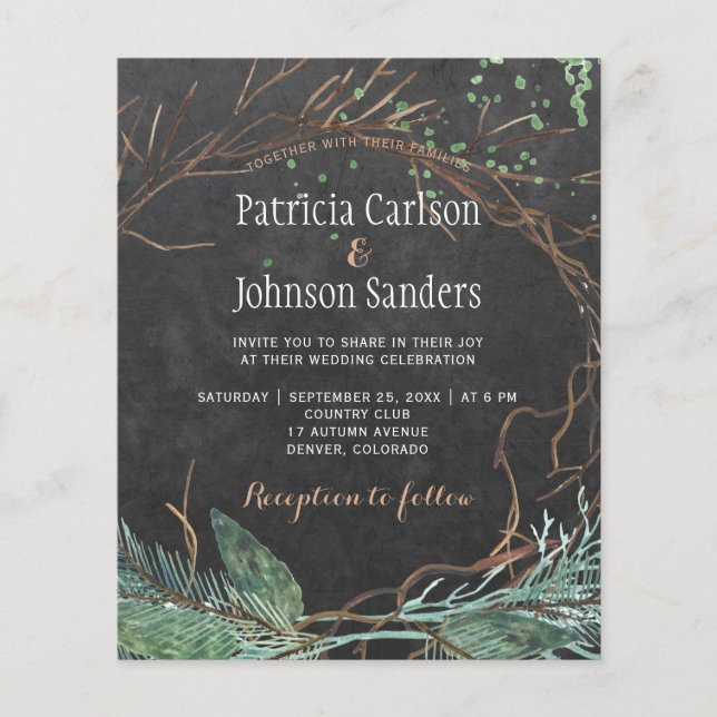 Flyer Convite de casamento em quadro-negro de giz de nat (Frente)