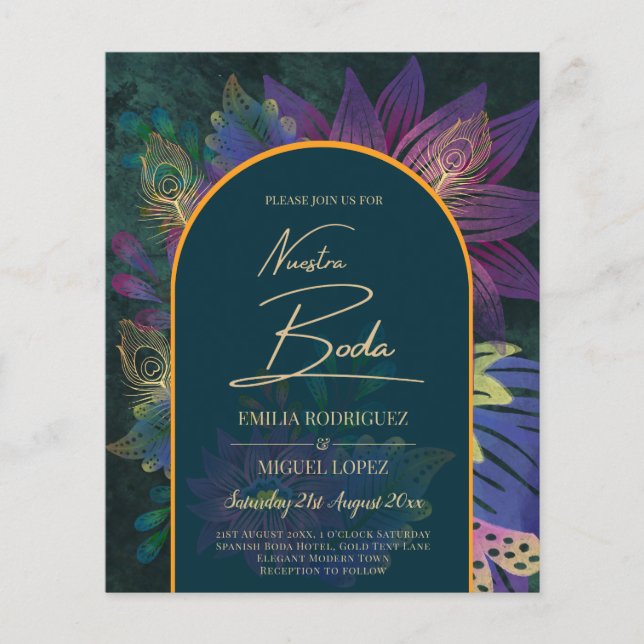 Flyer Convite de Casamento em Tons de Joia LeahG Verde R (Frente)