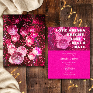 Flyer Convite de Casamento Espelho de Disco Rosa Neon Or