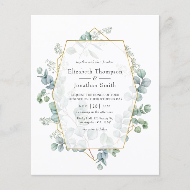 Flyer Convite de casamento Eucalyptus Geométrico Sage (Frente)