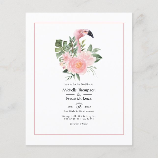 Flyer Convite de Casamento Exótico Flamingo Rosa Tropica (Frente)
