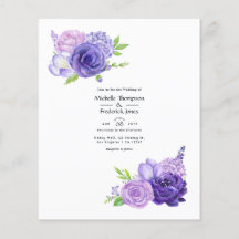Convite de Casamento Floral Aquarela Violeta Ultra
