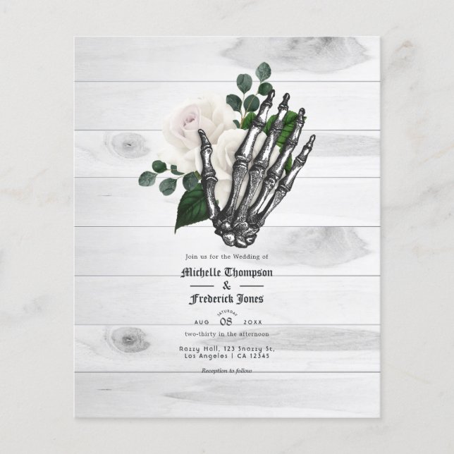 Flyer Convite de Casamento Floral Branco Rústico Gótico (Frente)