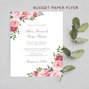 Flyer Convite de casamento floral burgundy com blush eco