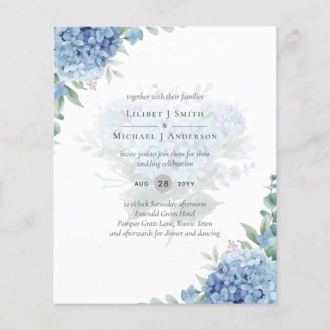Flyer Convite de Casamento Floral com Hortênsia Azul Mod (Frente)