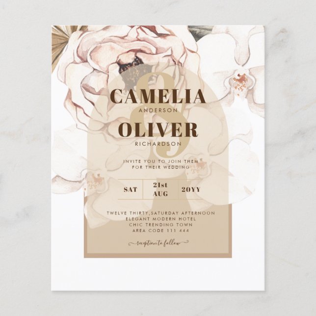 Flyer Convite de casamento Floral de Champanhe Rosa Leve (Frente)