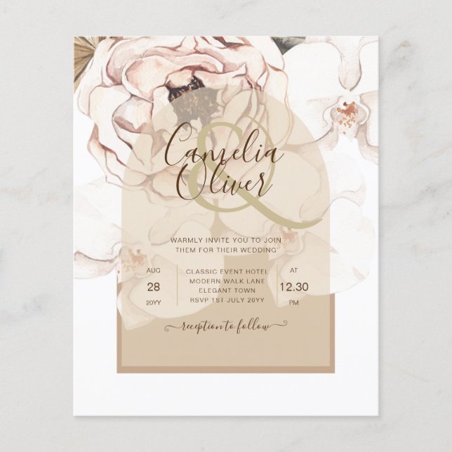 Flyer Convite de casamento Floral de Champanhe Rosa Leve (Frente)