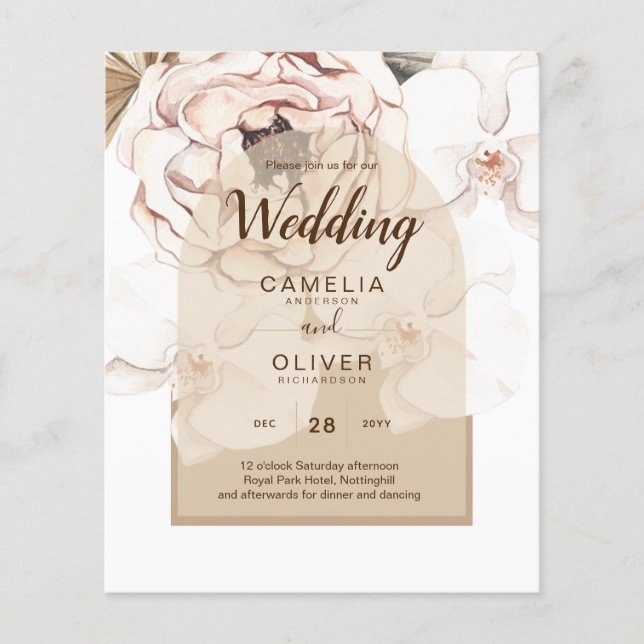 Flyer Convite de casamento Floral de Champanhe Rosa Leve (Frente)
