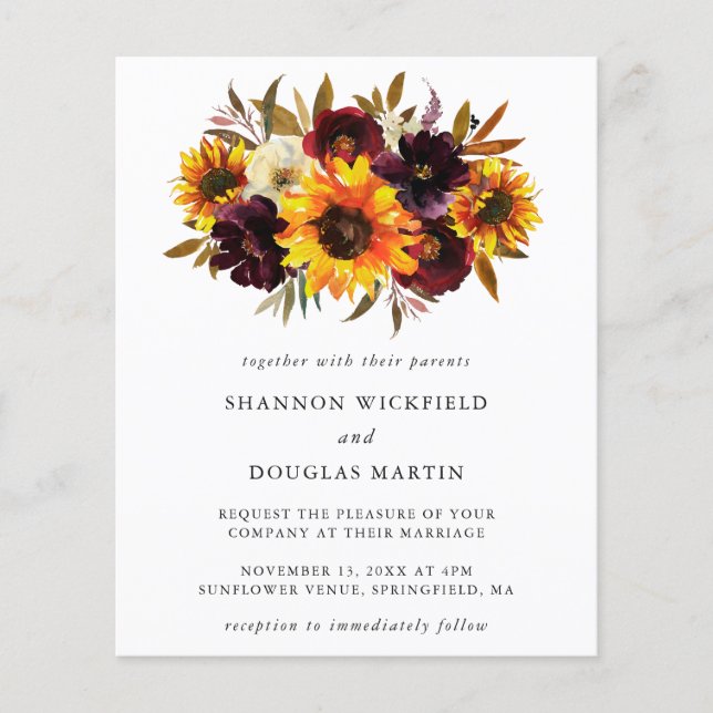 Flyer Convite de Casamento Floral de Outono com Orçament (Frente)
