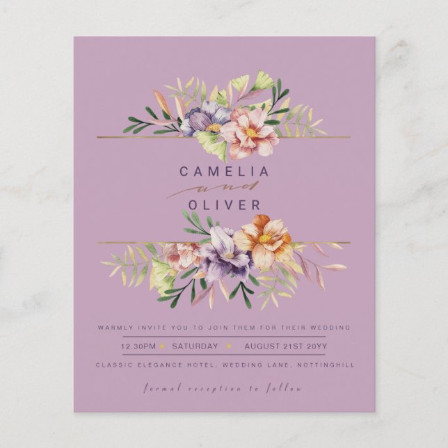 Flyer CONVITE DE CASAMENTO Floral de Plum QR Code RSVP F (Frente)