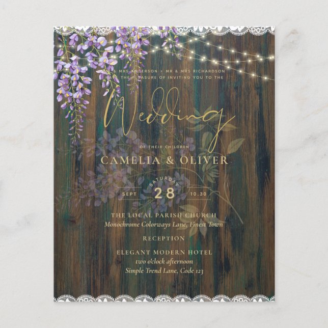 Flyer Convite de Casamento Floral de Renda Rústica LEAHG (Frente)