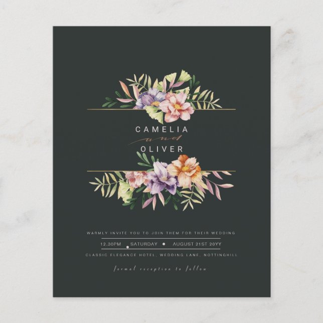 Flyer Convite de Casamento Floral de Verão com Orçamento (Frente)
