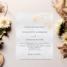 Flyer Convite de casamento floral dourado prateado orçam