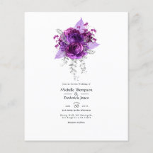 Convite de Casamento Floral em Aquarela Roxo e Azu