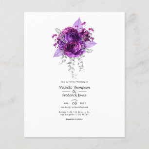 Flyer Convite de Casamento Floral em Aquarela Roxo e Azu