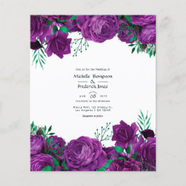 Flyer Convite de Casamento Floral em Aquarela Roxo e Ver