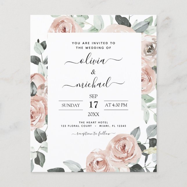 Flyer Convite de Casamento Floral Esmeralda Verde Orçame (Frente)