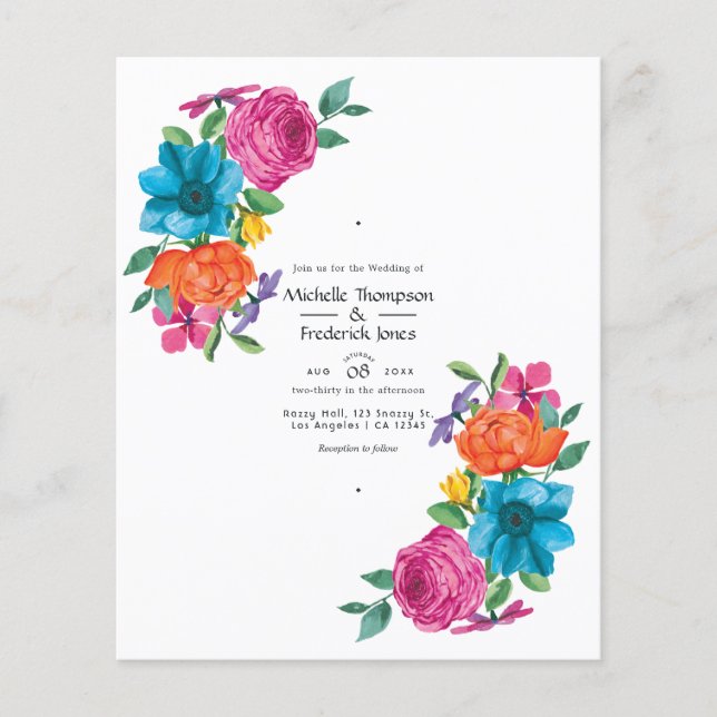 Flyer Convite de Casamento Floral Fiesta em Aquarela (Frente)