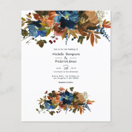 Flyer Convite de casamento floral gengibre e azul marinh