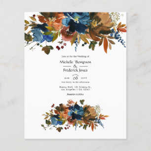 Flyer Convite de casamento floral gengibre e azul marinh
