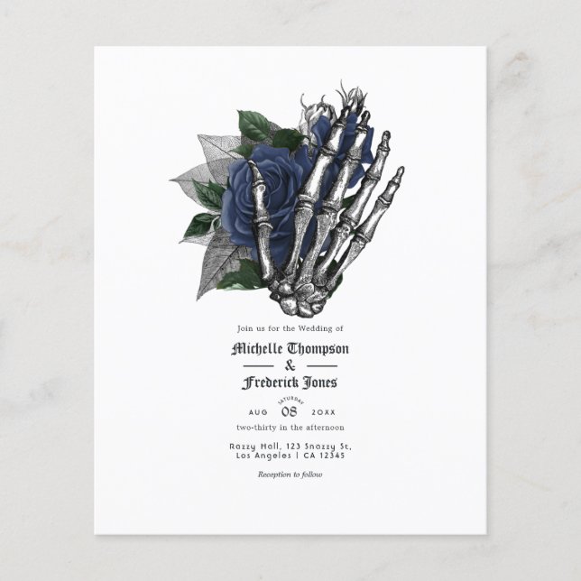 Flyer Convite de Casamento Floral Gótico Azul Marinho (Frente)