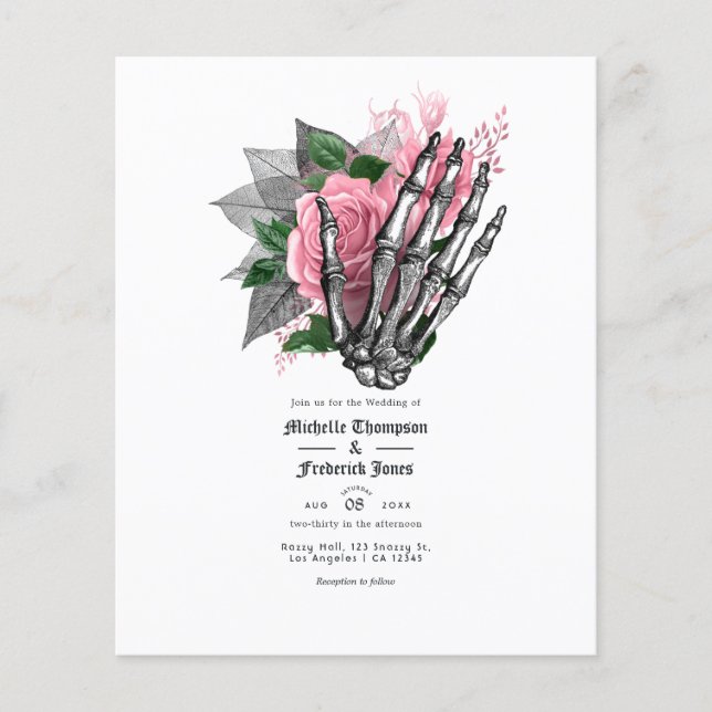 Flyer Convite de Casamento Floral Gótico Rosa (Frente)