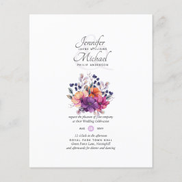 Flyer CONVITE DE CASAMENTO Floral Laranja Púrpura do ORÇ
