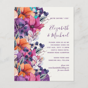 Flyer CONVITE DE CASAMENTO Floral Laranja Púrpura do ORÇ