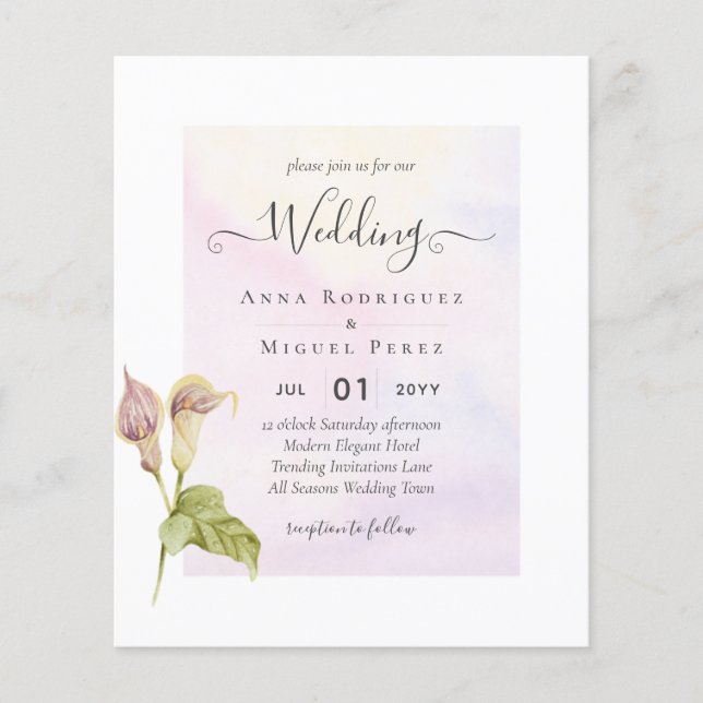 Flyer Convite de casamento Floral Leah G Pink Calla Lily (Frente)