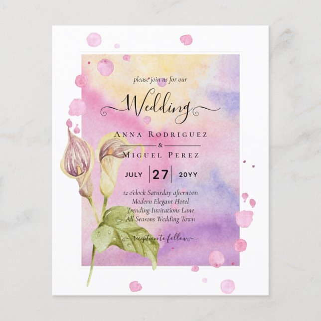 Flyer Convite de casamento Floral Leah G Pink Calla Lily (Frente)
