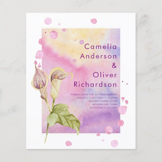 Flyer Convite de casamento Floral Leah G Pink Calla Lily (Frente)