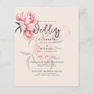 Flyer Convite de casamento Floral Moderno de Peonias Ros