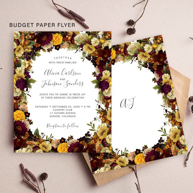 Flyer Convite de casamento floral outono econômico (Criador carregado)