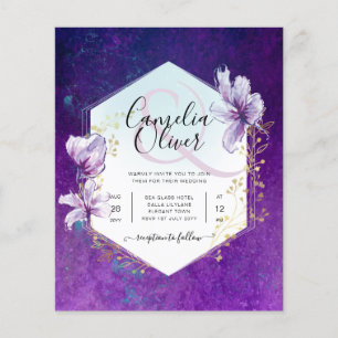 Flyer Convite de casamento Floral Roxo de Plum
