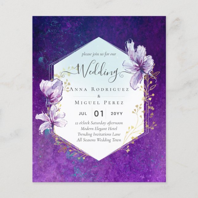 Flyer Convite de casamento Floral Roxo de Plum (Frente)
