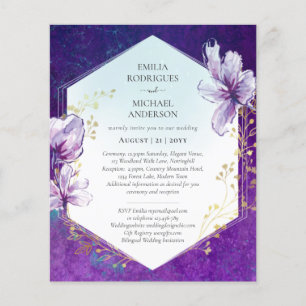 Flyer Convite de casamento Floral Roxo de Plum