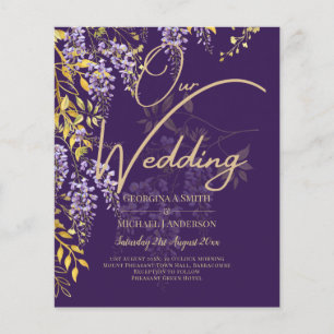 Flyer Convite de Casamento Floral Roxo Dourado WISTERIA