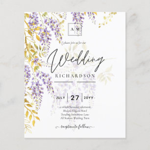 Flyer Convite de Casamento Floral Roxo Dourado WISTERIA