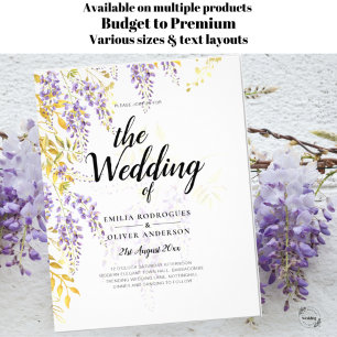 Flyer Convite de Casamento Floral Roxo Dourado WISTERIA