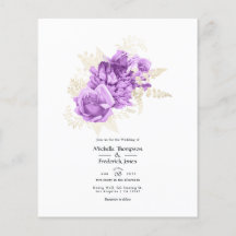 Convite de Casamento Floral Roxo e Marfim