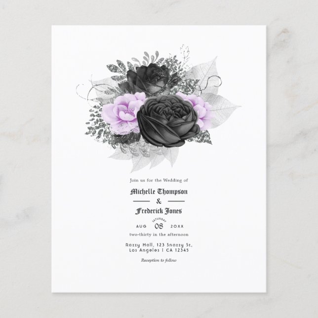 Flyer Convite de Casamento Floral Roxo e Preto (Frente)