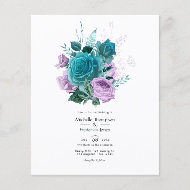 Flyer Convite de Casamento Floral Turquesa e Lavanda (Frente)