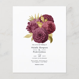 Flyer Convite de Casamento Floral Vintage em Burgundy e