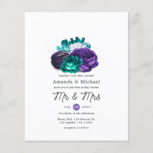 Flyer Convite de Casamento Floral Violeta Rústico e Turq