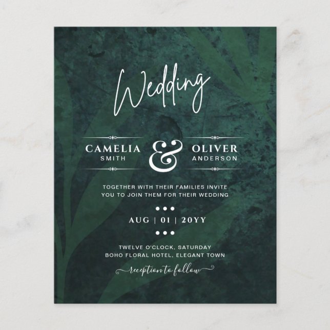 Flyer Convite de Casamento Folhas Brancas Verde Esmerald (Frente)