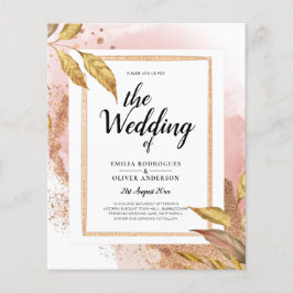 Flyer Convite de Casamento Folhas Dourado Rosa Orçamento