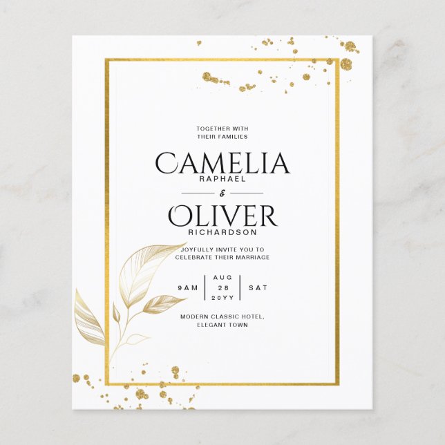 Flyer Convite de Casamento Foto Orçamento Clássico Branc (Frente)