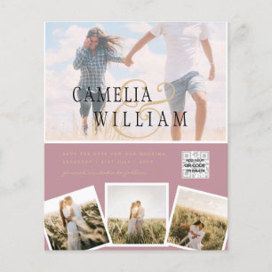 Flyer Convite de Casamento Foto Rosa Código QR Salvar Da