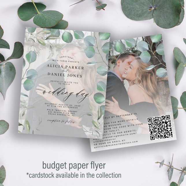 Flyer Convite de casamento fotográfico com eucalipto ele (Criador carregado)