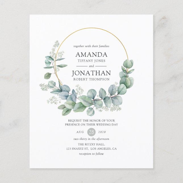 Flyer Convite de Casamento Geométrico de Eucalipto Sage  (Frente)